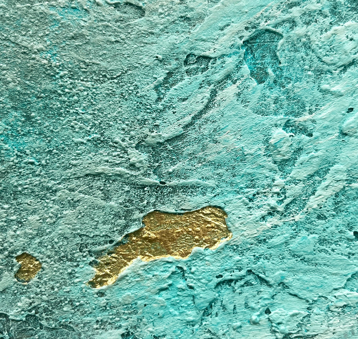 Gold detail on the textured turquoise surface of Shining Through II
