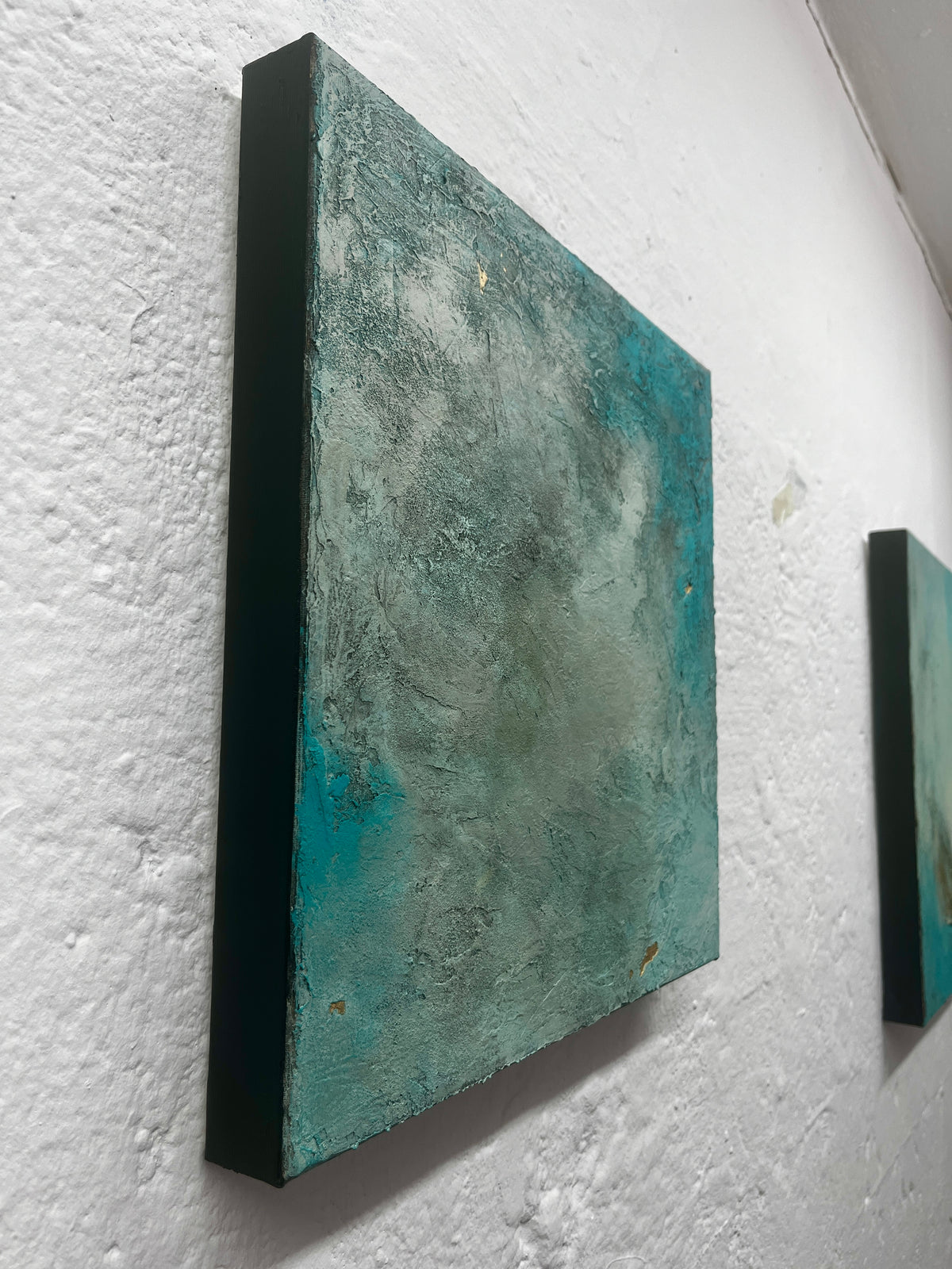 Side view of Shining Through II showing the textured canvas and painted edges
