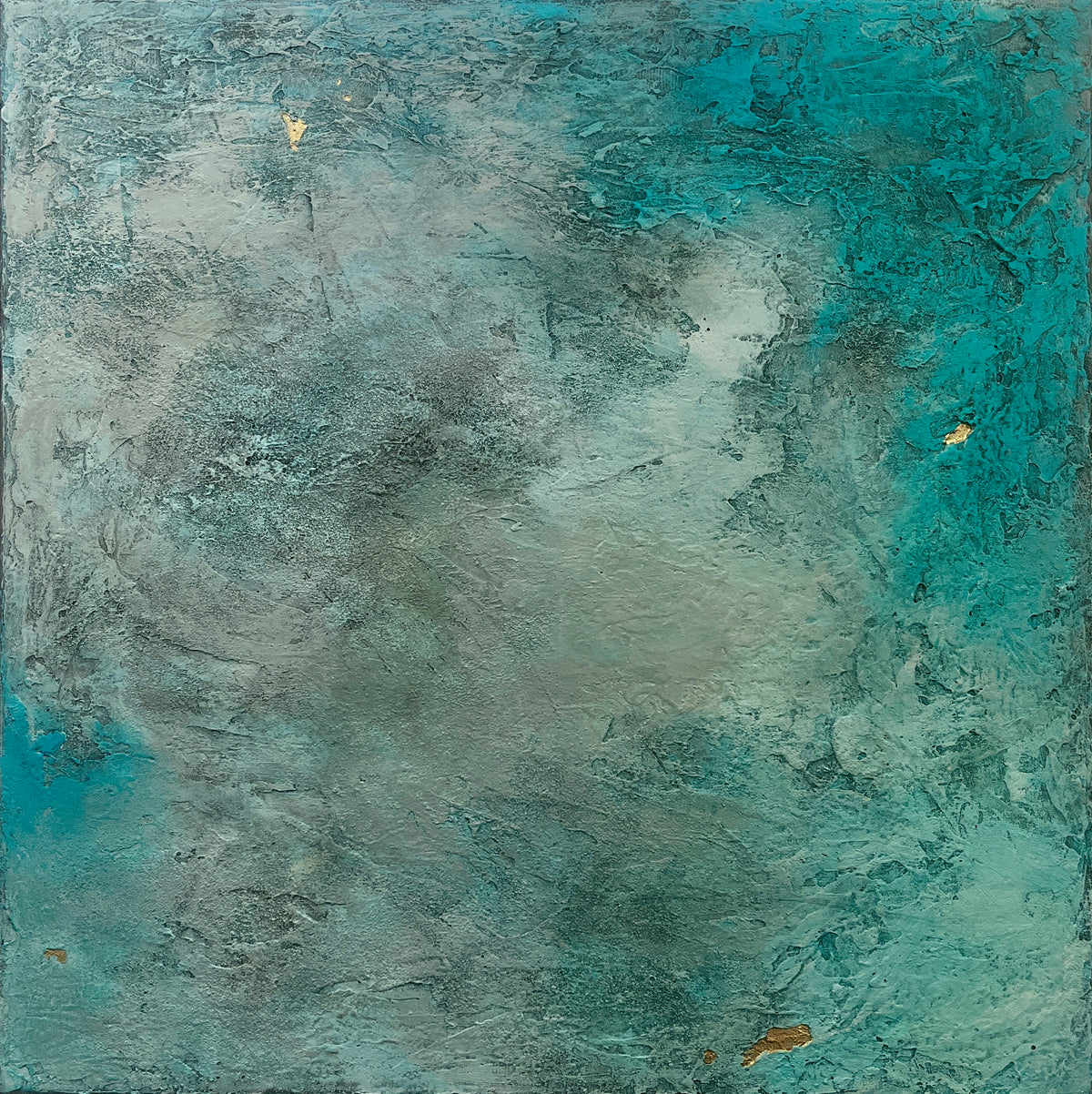 Shining Through II – original turquoise abstract painting by Clémentine Daudier