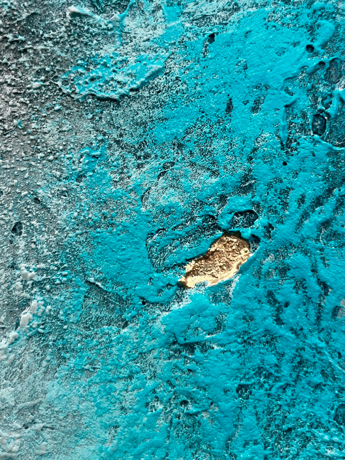Gold accent emerging through turquoise texture in Shining Through II